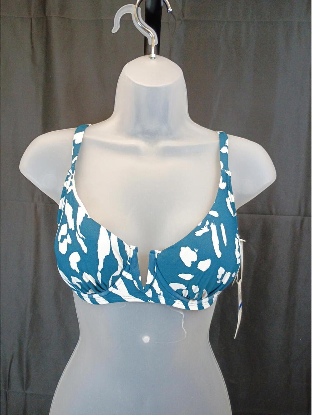 Anne Cole Women’s Printed V‑Wire Bikini Top Blue White Jungle Print 32DD/34D